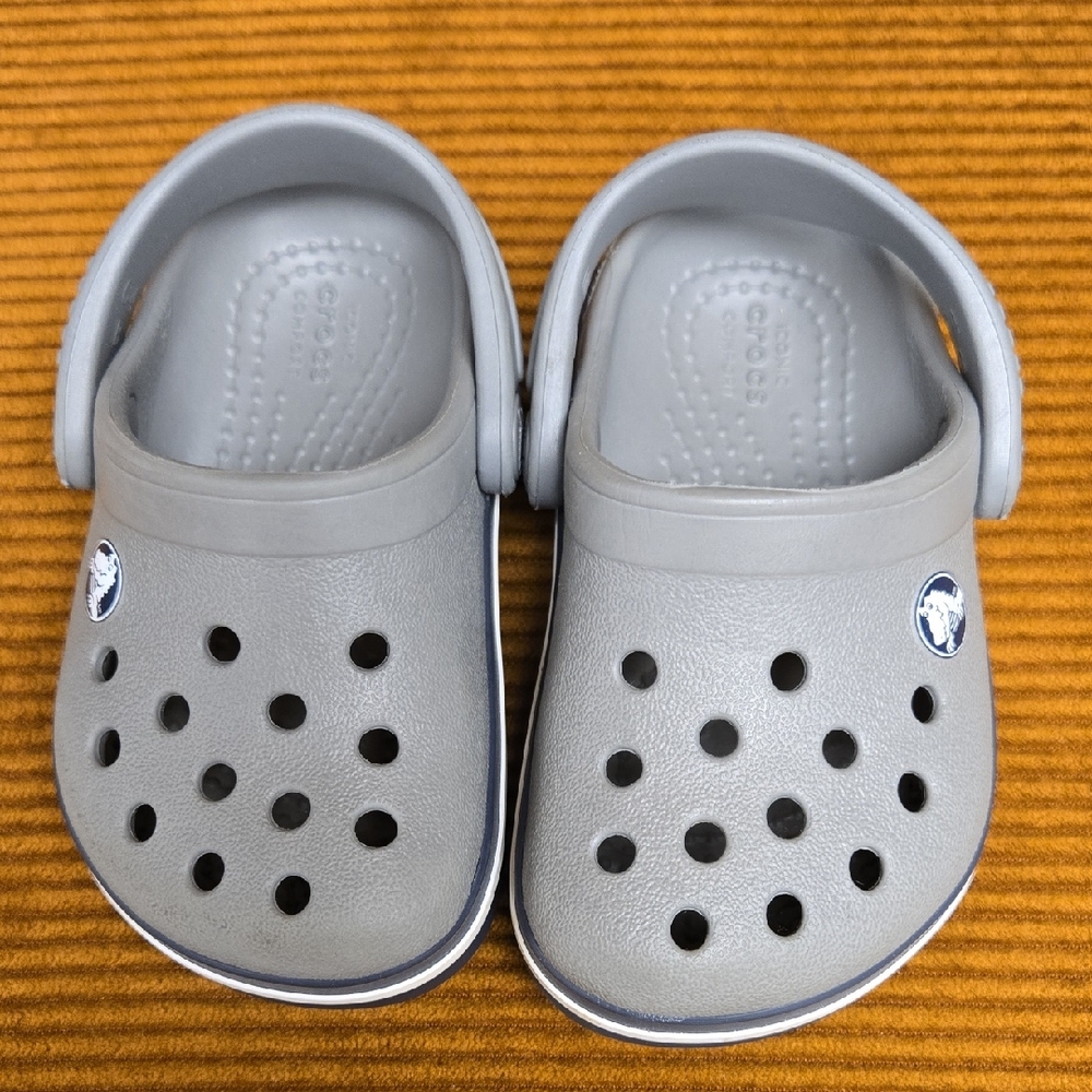 CROCS Crocband Clogs Gray With Navy And White Stripe Baby Size 4